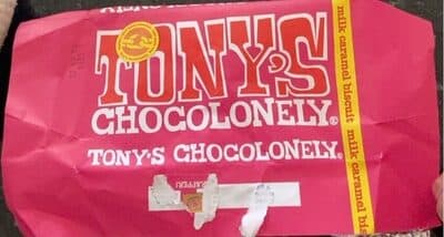 Milk chocolate with pieces of biscuit and caramel