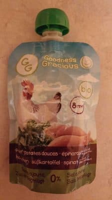 Purée d'Épinards et de Patates Douces Biologiques au Poulet avec Jus de Menthe et de Citron